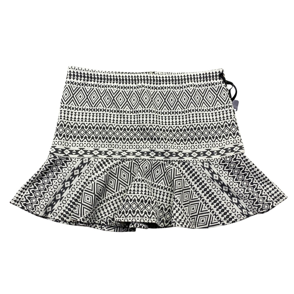 Stoosh Black White Geometric Print Ruffle‎ Flared Mini Skirt Size XL Fits 31.5"